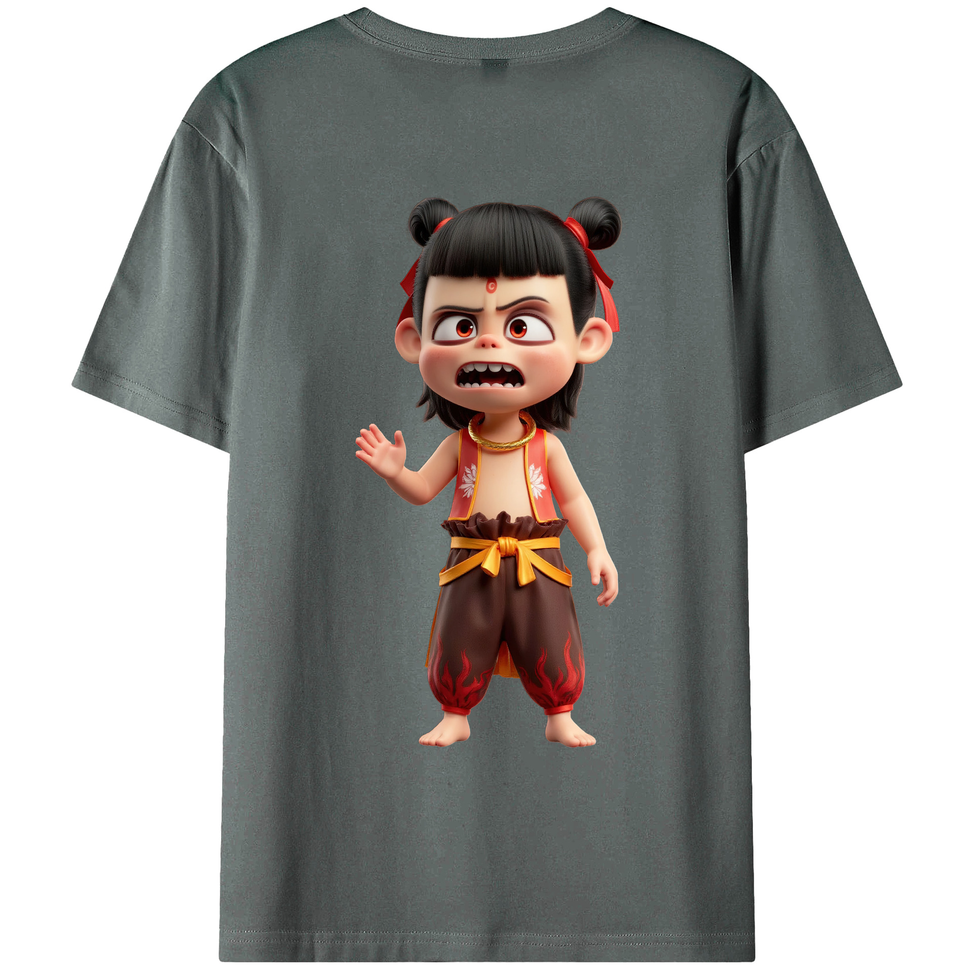 （画像用） Ne Zha 2 ナタ 魔童の大暴れ 綿100％ メンズ半袖Tシャツ（バックプリント） 通気性